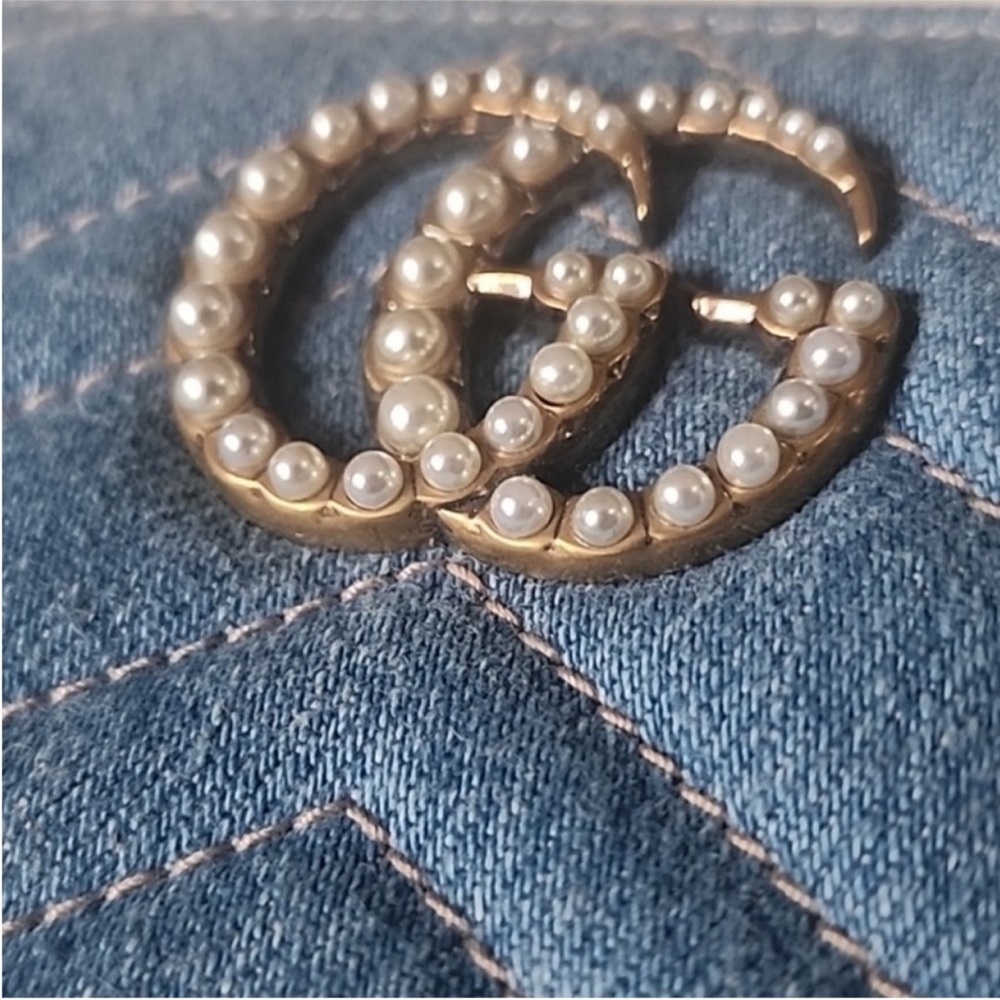 NWOT Gucci GG Marmont Denim Pearl Zippy Wallet - Picture 3 of 12